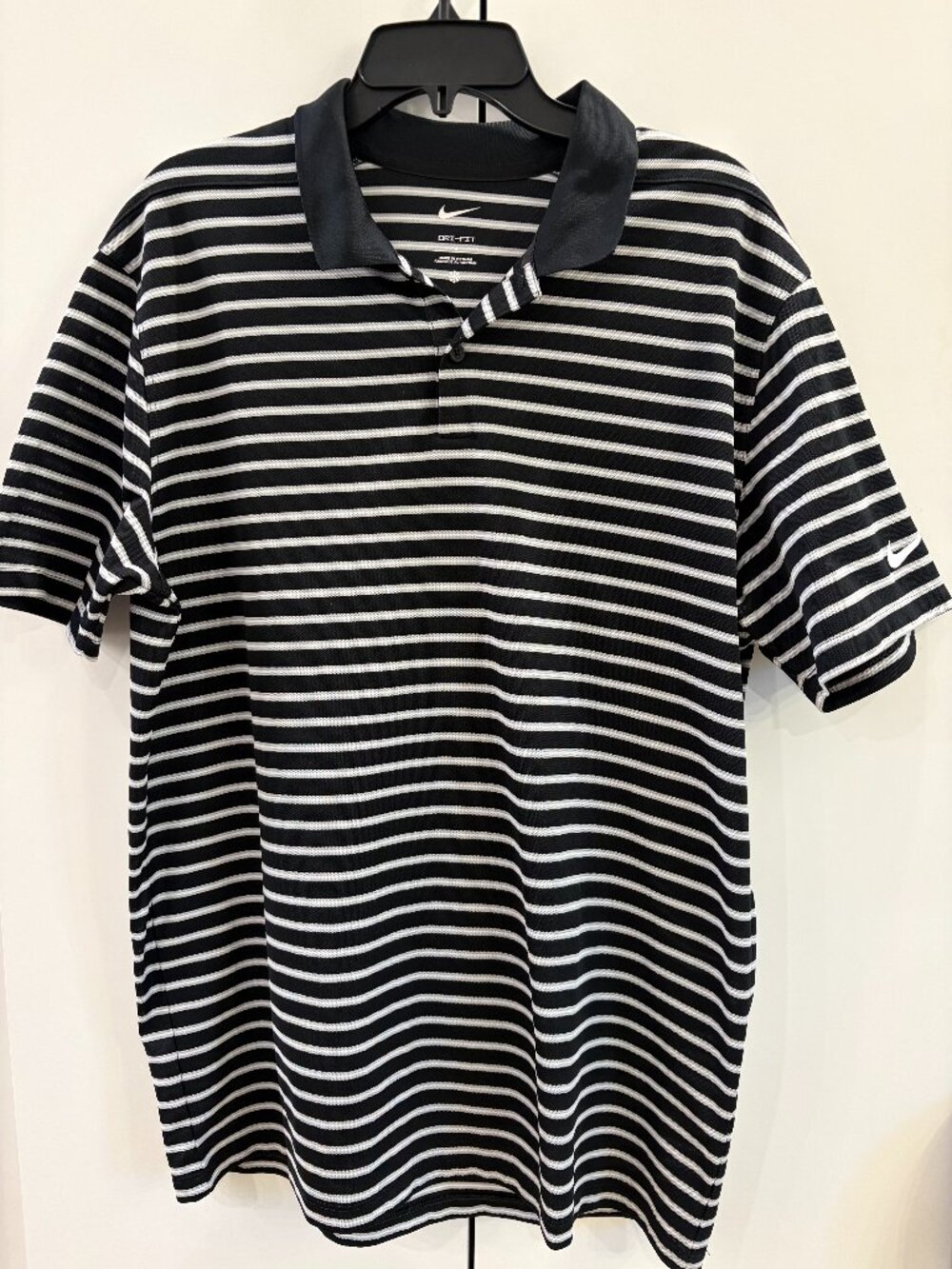 Nike Men's Dri-Fit Victory Golf Striped Polo Shirt Size Large Black/White, EUC